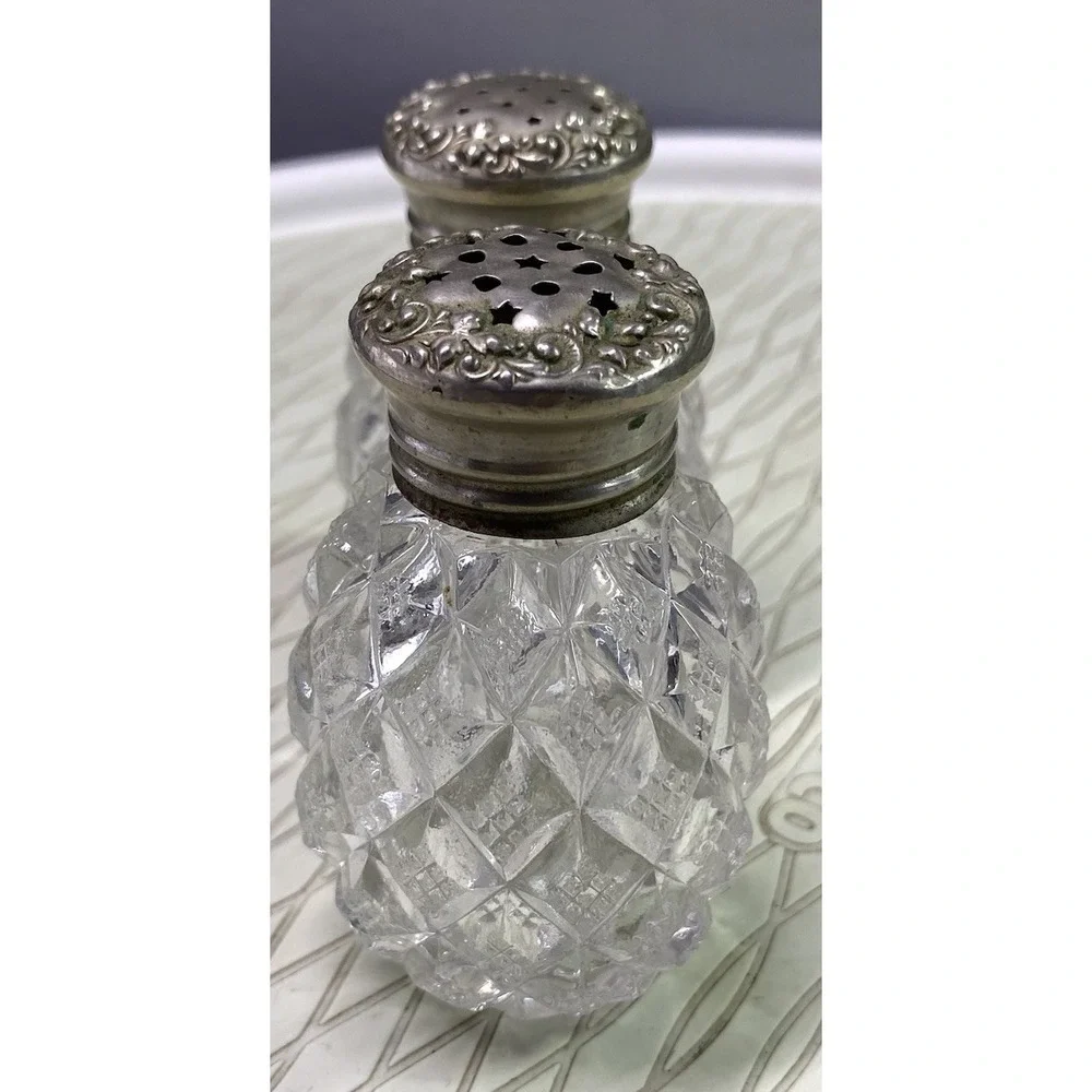 Vintage Mid Century Clear Leaded Crystal Pineapple Pattern Salt & Pepper Shakers